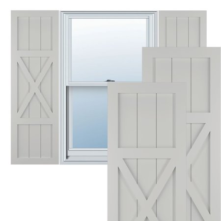 True Fit PVC Center X-Board Farmhouse Fixed Mount Shutters, Hailstorm Gray , 18W X 42H